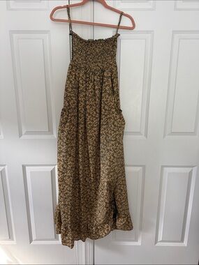 Smocked Floral Maxi Dress in Brown
